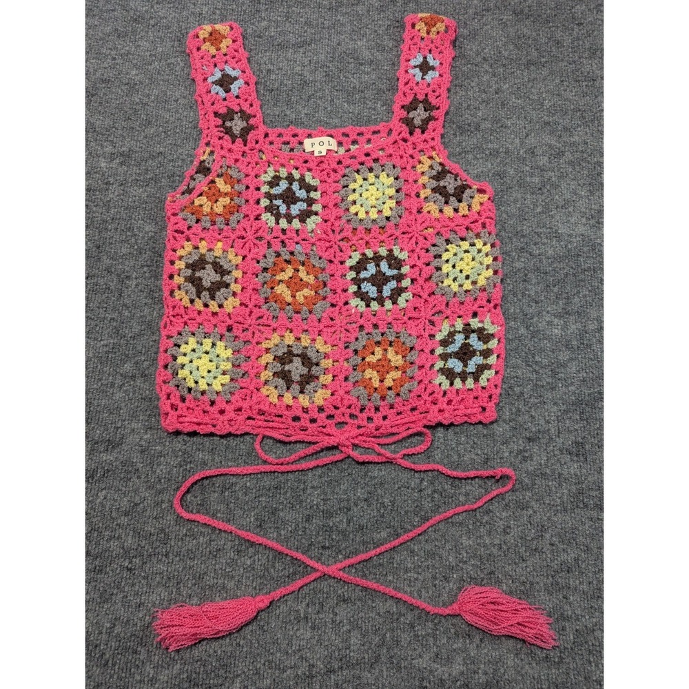 Pol Crochet Granny Square Floral Tank Top Women's‎ Size Small Multi Color